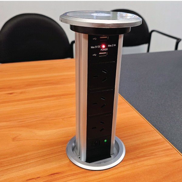 Motorised Power Tower - Silver | 3 GPO + USB | Cableaway
