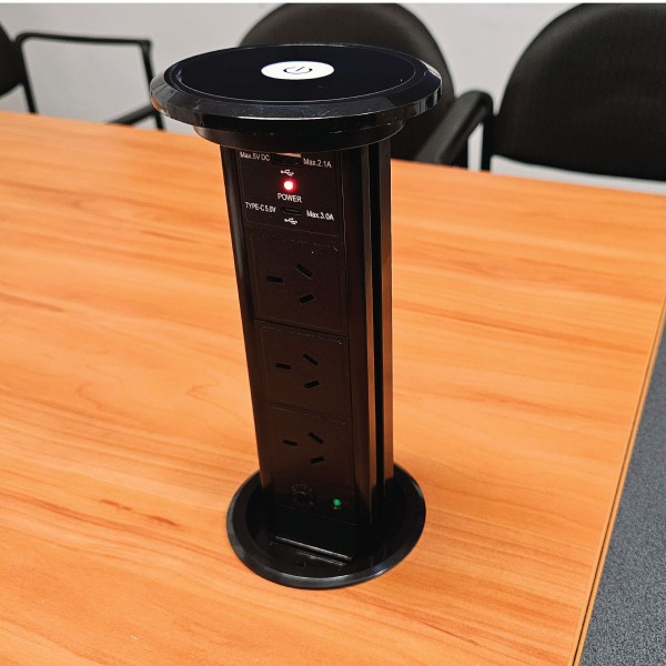 Motorised Power Tower - Black | 3 GPO + USB | Cableaway