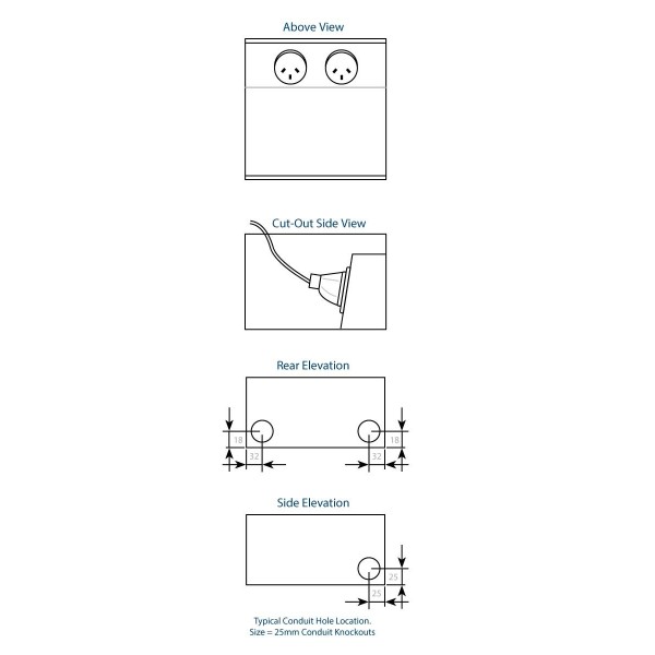 FFOB-149B-2A Floor Box 2 x 10Amp Round Auto switched GPOs