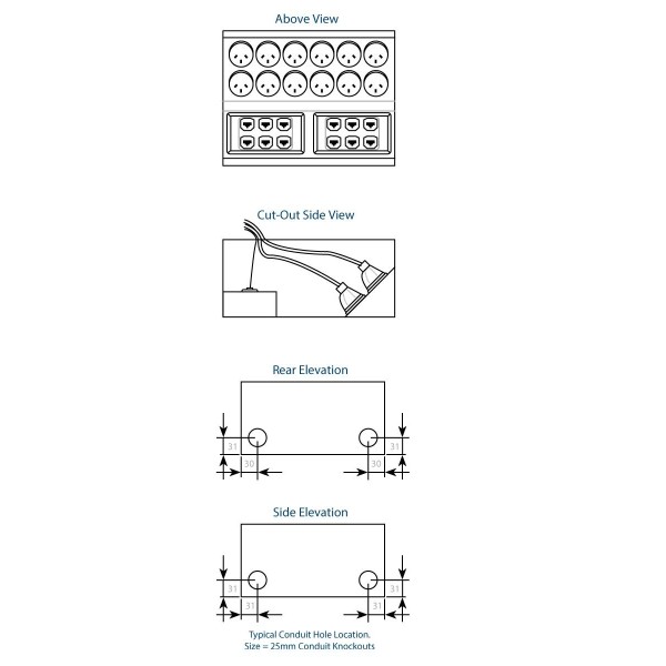 FFOB-340 12 X 10amp Auto Switched Outlet 12 X 10amp Auto Switched Outlet 12 Single Data Outlets