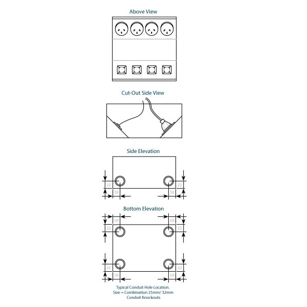 FFOB-570 4 X 10amp AUTO SWITCHED OUTLET 4 x SINGLE DATA