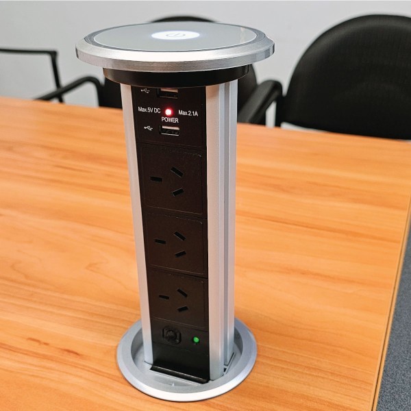 Motorised Power Tower, 3 Outlets and 2 USB | Cableduct Systems