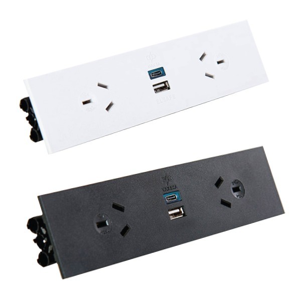 Quick Fit Auto-Switched Outlet with USB Fast Charging, White | Cableduct Systems
