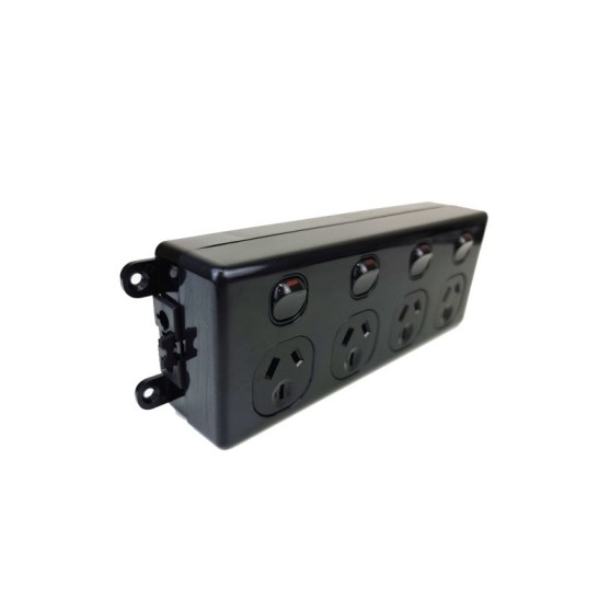 Soft Wired Quad Switched Outlet, Black | Cableduct Systems